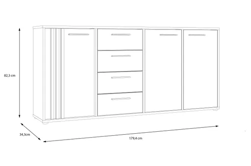 Sideboard FLORISS- Schwarz, Eiche Dekor