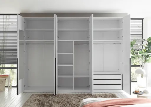 Drehtürenschrank- B ca. 300 cm, Weiß, Weiß Hochglanz