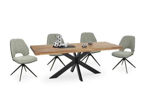 Esstisch - LB ca. 200x100 cm, Wildeiche massiv geölt, Baumkante, Schwarz