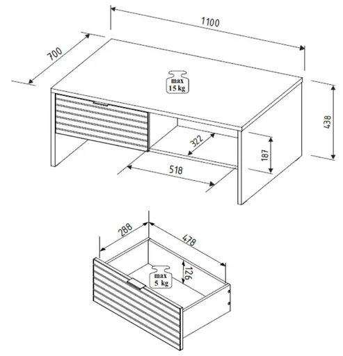 Couchtisch - LB ca. 110x65 cm, Kaschmir, Riva Eiche Nachbildung