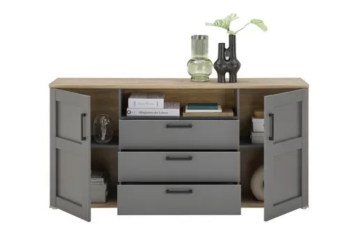 Sideboard - B ca. 186 cm, Grau, Artisan Eiche Nachbildung