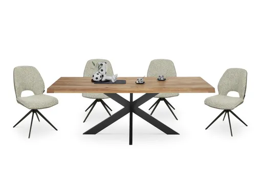 Esstisch - LB ca. 200x100 cm, Wildeiche massiv geölt, Baumkante, Schwarz