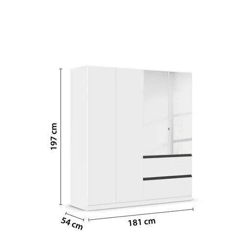 Drehtürenschrank RASA- B ca. 181 cm, Weiß, Spiegel