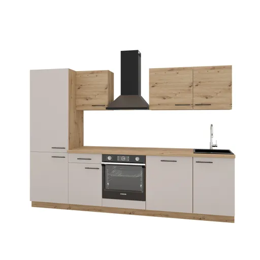 Küchenblock- ohne E-Geräte, B ca. 280 cm, Eiche Dekor, Kaschmir, Matt