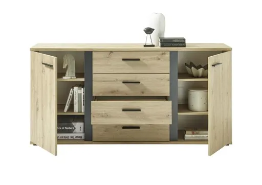 Sideboard- Eiche Dekor, Schwarz