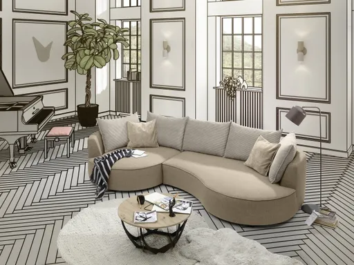 Ecksofa - Ecke links, 2-Sitzer, Stoff, Braun