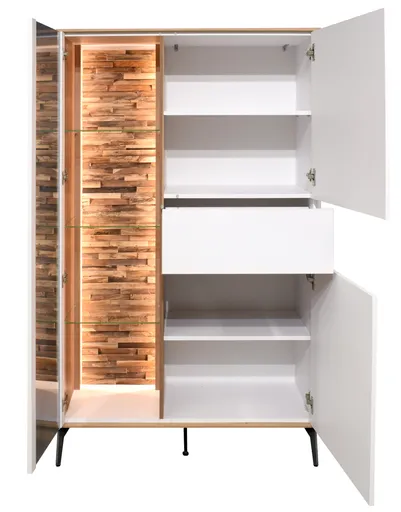 Highboard - B ca. 101 cm, Weiß, Asteiche, Schwarz