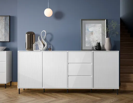 Sideboard - B ca. 212 cm, Weiß, Weiß Hochglanz