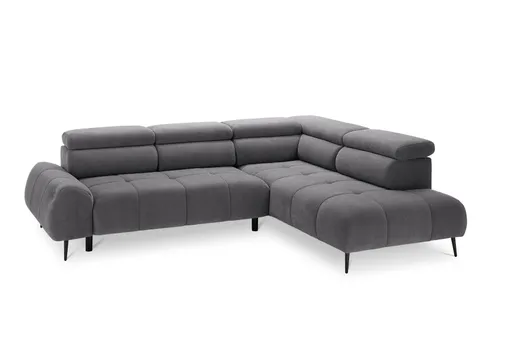 Ecksofa - 2-Sitzer mit Ecke rechts, Sitzvorzug motorisch, Kopfteil verstellbar, Stoff, Grau