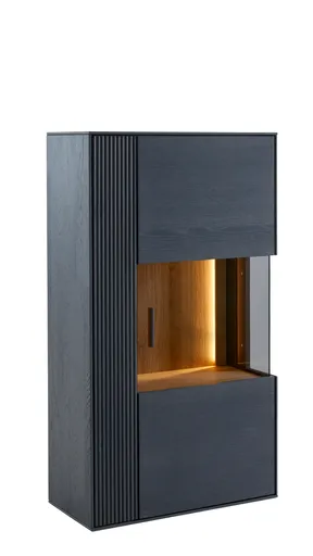 Hängevitrine Estana - inkl. Beleuchtung, Eiche massiv, anthrazit