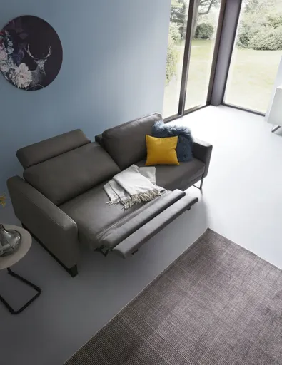 Sofa Enna - 3,5-Sitzer inklusive Relaxfunktion (motorisch) links, Leder, Grau