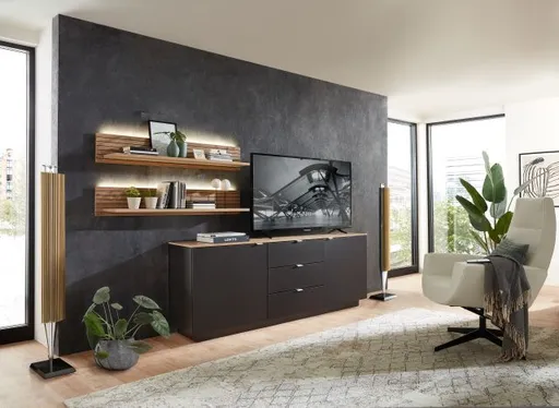 TV-Sideboard - Schwarz, Eiche Dekor