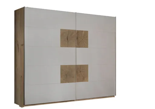 Schwebetürenschrank- B ca. 270 cm, Eiche Dekor, Hellgrau, Hirnholz