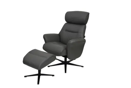 TV-Sessel MIO mit Hocker - drehbar, Kopfteilverstellung, Leder, Dunkelgrau