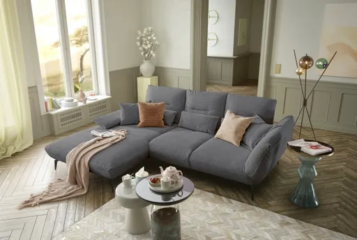 Ecksofa PAYTON - Ecke links, 2-Sitzer inkl. Rückenneigung, Armteilverstellung, Stoff, Grau