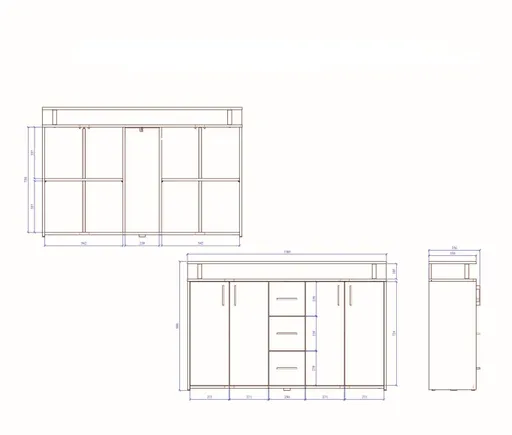 Highboard - B ca. 139 cm, Betonoptik, Weiß