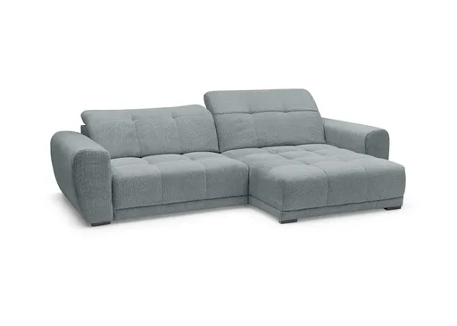 Ecksofa -2-Sitzer mit Longchair rechts, Kopfteil verstellbar, Sitztiefe verstellbar motorisch, Stoff, Eisblau