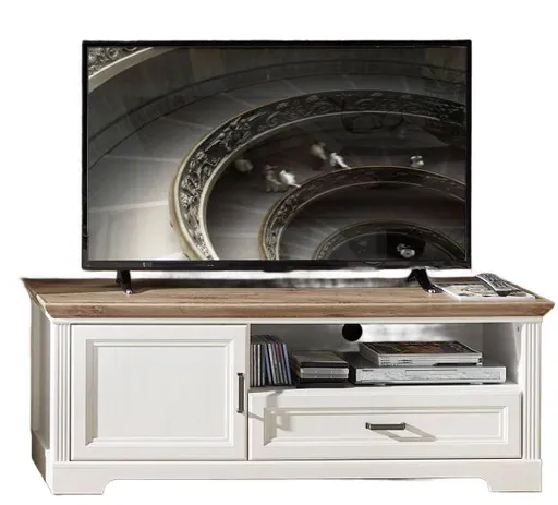 TV-Lowboard - B ca. 143 cm, Weiß, Artisan Eiche Nachbildung