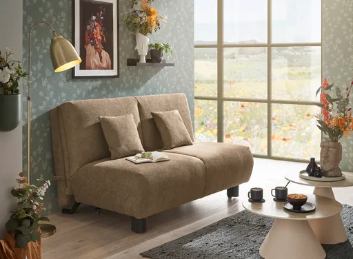 Faltsofa EBBY - 2-Sitzer ohne Armlehne, 140 cm inkl. Schlaffunktion/Relaxfunktion, Stoff, Braun