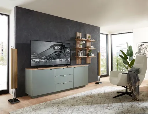 TV-Sideboard - Olivgrün, Eiche Dekor