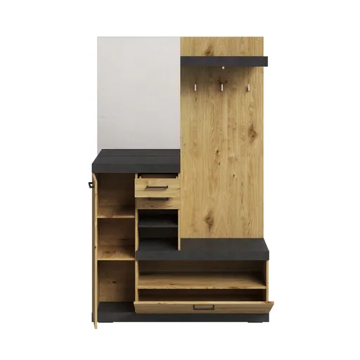 Kompaktgarderobe- Grau, Eiche Dekor