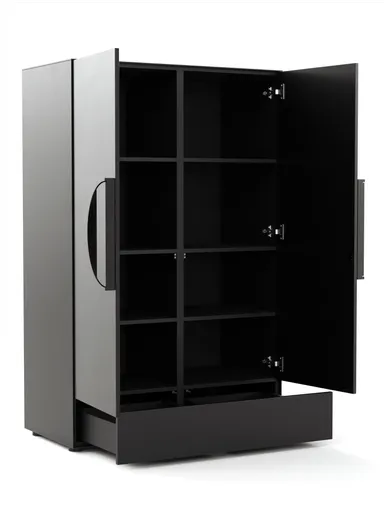 Highboard Jyn - BHT ca. 91x144x41 cm, Lack, Schwarz, Bodenstehend