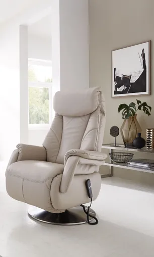 TV-Sessel Swing - Relaxfunktion motorisch, Größe L, Leder, Beige