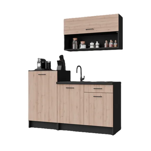 Küchenblock- ohne E-Geräte, B ca. 160 cm, Schwarz, Buche Dekor