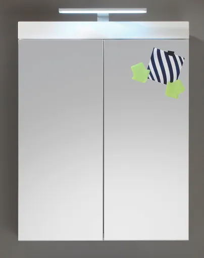Spiegelschrank - B ca. 60 cm, Weiß, Weiß Hochglanz, Spiegel