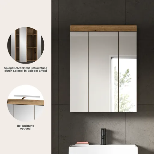 Spiegelschrank - B ca. 60 cm, Evoke Eiche Nachbildung