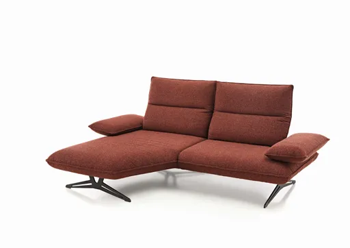 Ecksofa - 1-Sitzer mit Longchair rechts, Armlehne verstellbar, Rücken/Sitztiefe verstellbar, Stoff, Rot