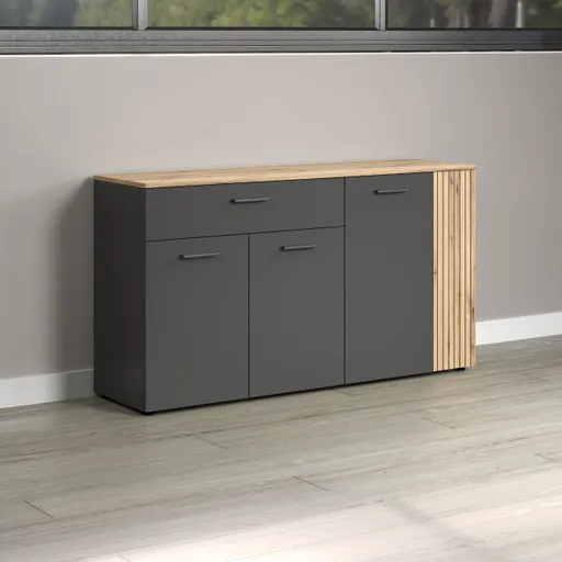Sideboard - B ca. 150 cm, Anthrazit, Eiche Coast Evoke Nachbildung