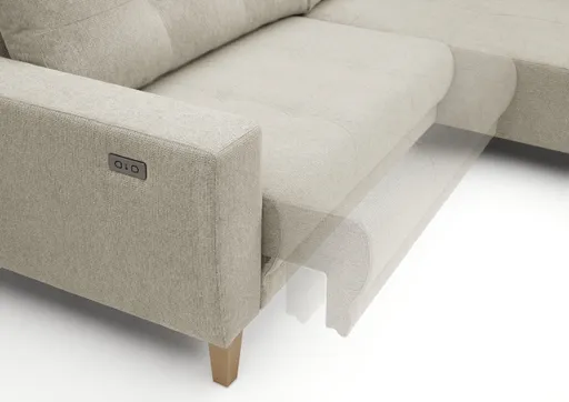 Ecksofa - 3-Sitzer, Ecke rechts inkl. elektrische Sitztiefenverstellung, Stoff, Mocca