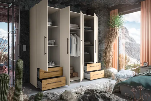  Drehtürenschrank FATHIE- B ca. 206 cm, Sand, Eiche Dekor