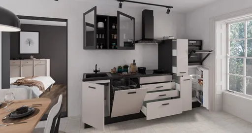 Küchenblock- ohne E-Geräte, B ca. 280 cm, Schwarz, Matt, Kaschmir, Matt