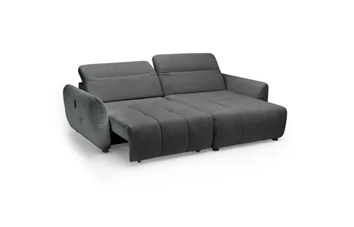 Ecksofa JAIMIE - 1,5-Sitzer mit Longchair rechts inkl. Relaxfunktion, verstellbare Kopfstütze, Stoff, Grau