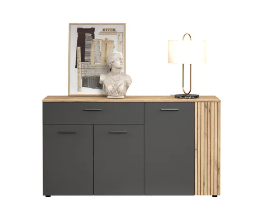 Sideboard - B ca. 150 cm, Anthrazit, Eiche Coast Evoke Nachbildung