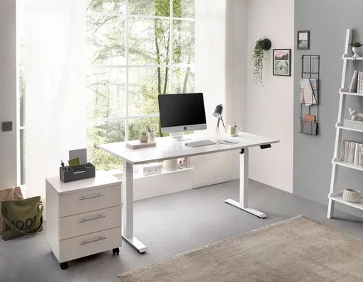 Schreibtisch - höhenverstellbar, LB ca. 137x68 cm, Weiß