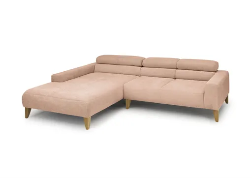 Ecksofa CHENOA - Longchair links mit 2-Sitzer, Kopfteil verstellbar, Stoff, Pfirsich