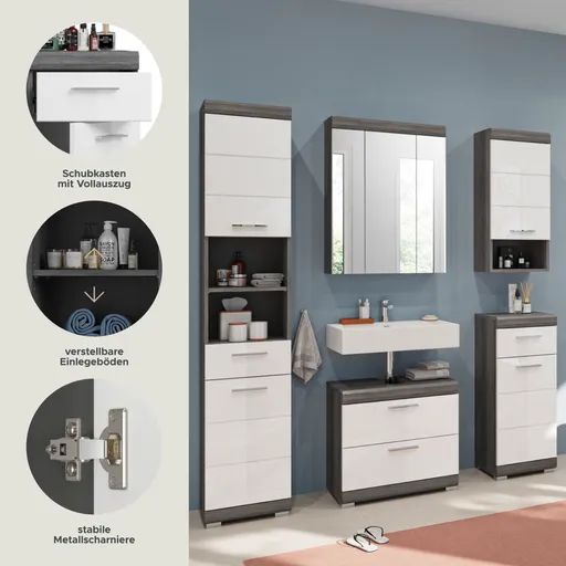 Badblock - 5-teilig, Rauchsilber, Weiß Hochglanz