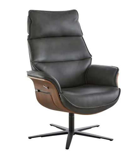 Relaxsessel Perano - Drehbar, Nussbaum, Leder, Anthrazit