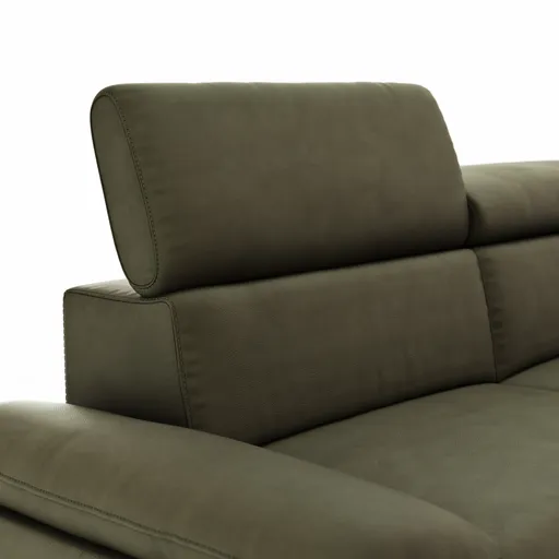 Ecksofa Felipa - 2,5-Sitzer mit Longchair rechts inkl. Armlehne verstellbar und Rückenlehne/Sitztiefe verstellbar (motorisch), Leder, Olive