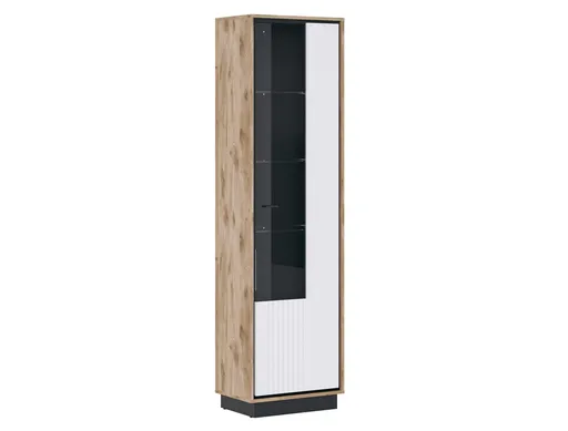 Vitrine - Eiche Dekor, Weiß Hochglanz