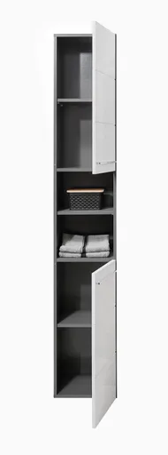 Hochschrank- B ca. 34 cm, Anthrazit, Weiß, Hochglanz