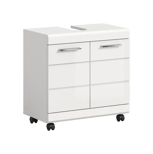 Waschbeckenunterschrank - B ca. 60 cm, Weiß, Weiß Hochglanz