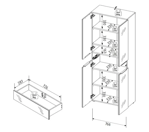 Büroschrank - B ca. 80 cm, Weiß