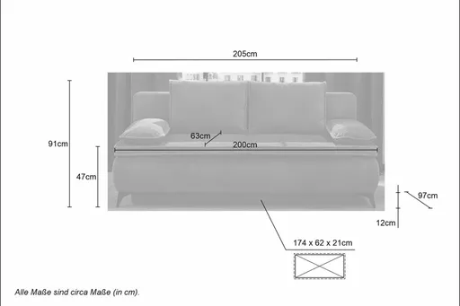 Funktionssofa - JUNNIS - Schlaffunktion mit Bettkasten, Stoff, Hellbeige