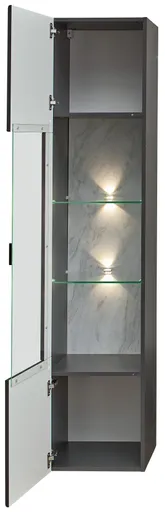Vitrine - mit Beleuchtung, B ca. 40 cm, Graphit, Marmor Nachbildung hell