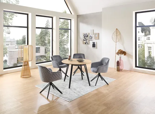 Esstisch - Ø/H ca. 100x75 cm, Eiche Optik, Schweizer Kante, Schwarz