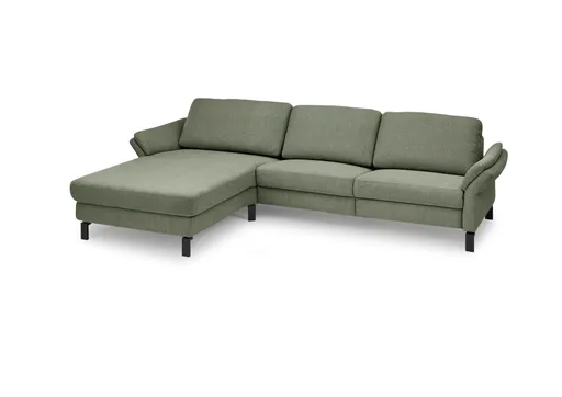 Ecksofa CALM PREMIUM 2.0 - Longchair links mit 3-Sitzer, Rückenlehne verstellbar, Stoff, Dunkelgrün
